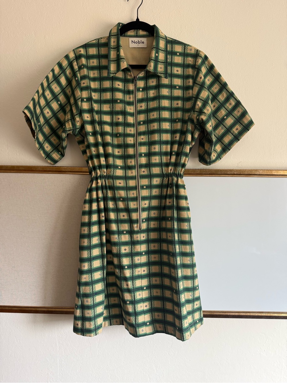 Noble Utility Dress Plaid Mini Dress Green & Tan Medium - Picture 2 of 5